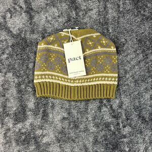 Pact Lizard Fair Isle Beanie One Size Organic Cotton Green Snowflake NWT